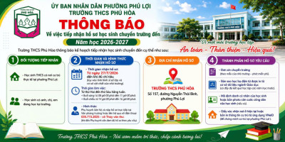 Thông báo Về việc tiếp nhận hồ sơ học sinh chuyển trường đến Năm học 2026-2027