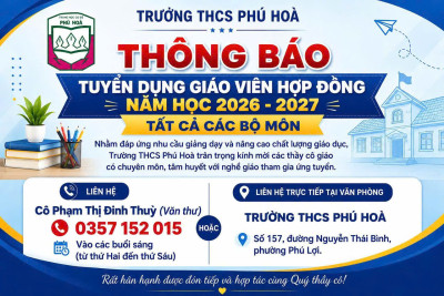 THÔNG BÁO Về việc hợp đồng giáo viên Năm học 2026 – 2027