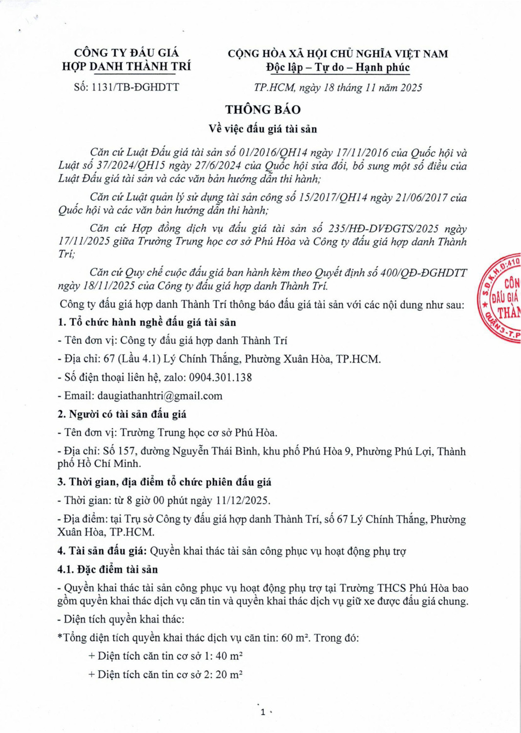 Thông báo đấu giá Trường THCS Phú Hòa 0001 hình ảnh 0