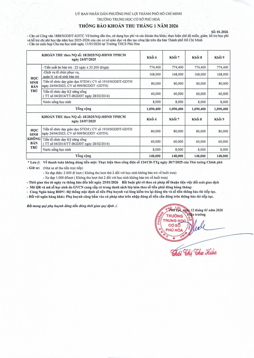 Thông báo khoản thu Tháng 01 2026 0001