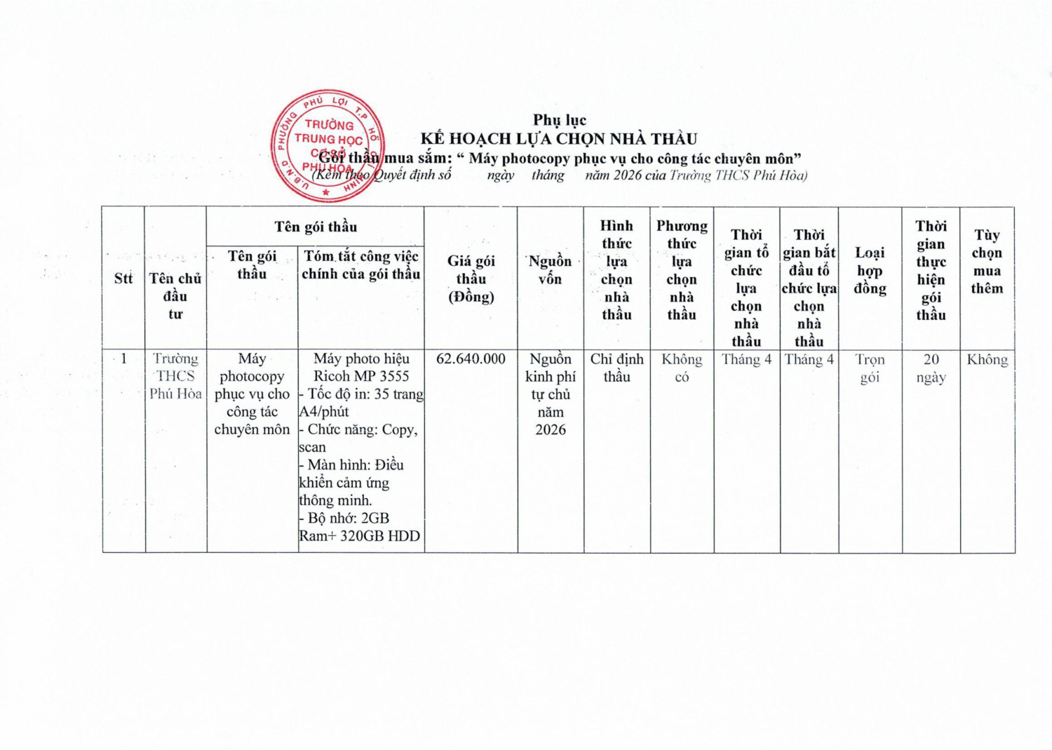 KH lựa chọn nhà thầu Mua máy photo 0001 hình ảnh 1